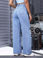 Distressed Graphic Wide-leg Jeans