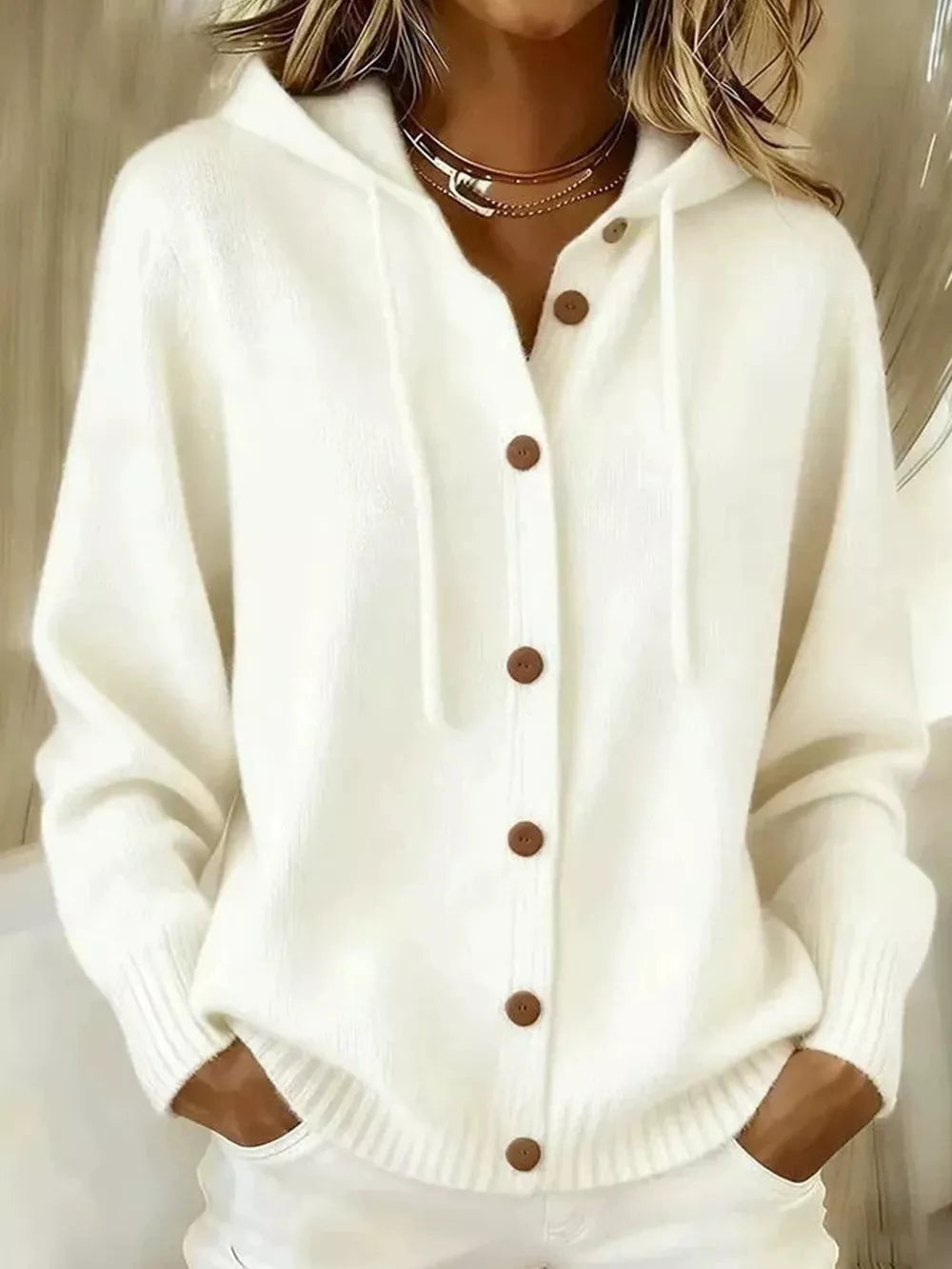 Hooded Button-up Cardigan in Pink, view 13