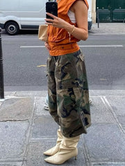 Camouflage Cargo Cropped Pants in Camouflage, close-up detail