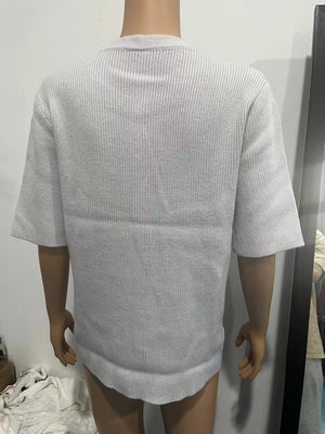 Gray ribbed knit short sleeve cropped cardigan