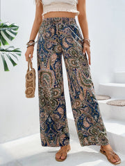 Paisley palazzo trousers in multicolor with drawstring waist and wide leg