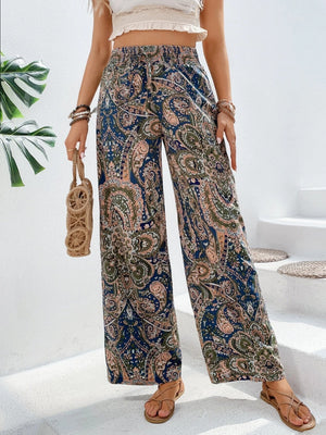 Paisley palazzo trousers in multicolor with drawstring waist and wide leg