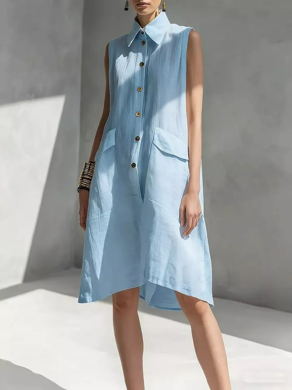 Chic Sleeveless Button-front Shirtdress
