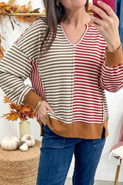 Colorblock Striped V-neck Top in Multicolor, front view