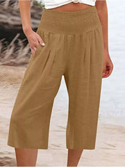 Effortless Smocked Wide-leg Capri Pants