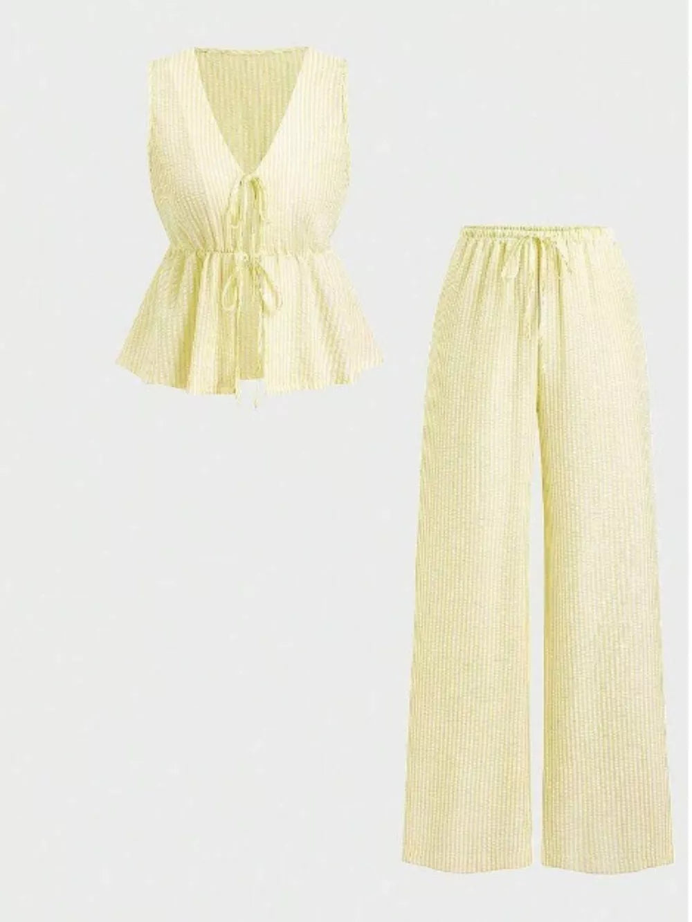 Striped Tie-front Sleeveless Top And Pants Set, side view