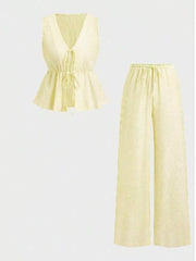 Striped Tie-front Sleeveless Top And Pants Set, side view