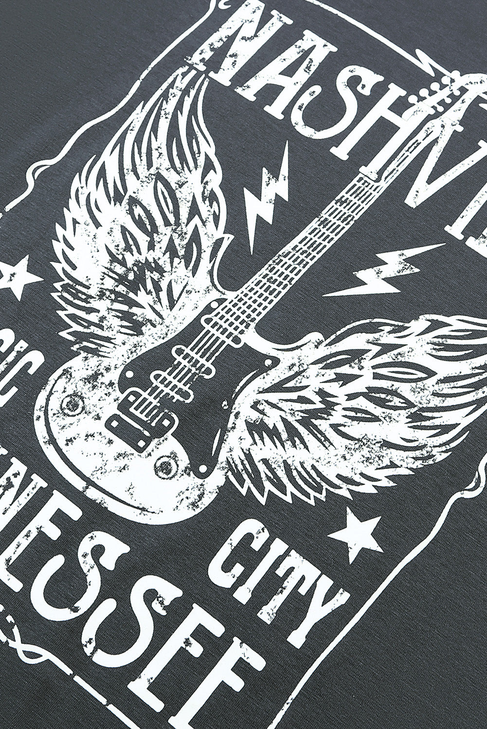 Mid Gray graphic tee with distressed Nashville guitar and wings print