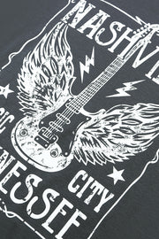 Mid Gray graphic tee with distressed Nashville guitar and wings print