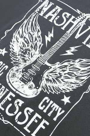 Mid Gray graphic tee with distressed Nashville guitar and wings print