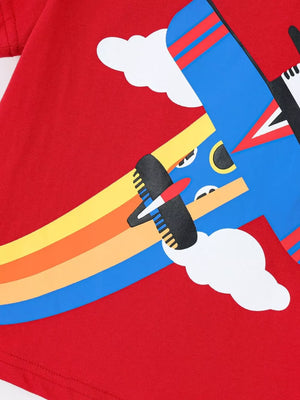 Children's Airplane Round Neck T-shirt And Shorts Set, close-up detail