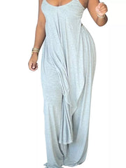 Grey cami and wide-leg pants set with asymmetrical draped hem