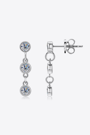Silver triple stone cascade earrings with clear cubic zirconia.