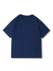 Navy blue 100% cotton crew neck t-shirt with short sleeves.