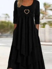 Black midi dress with heart detail and tiered skirt