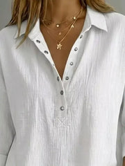 Full Size Snap Down 3/4 Sleeve Blouse Plus Size, side view