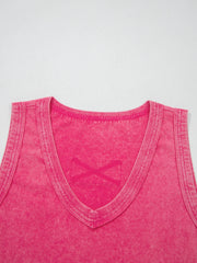 Textured cotton v-neck tank top in pink with a subtle X detail on the chest.