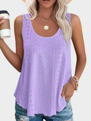 Eyelet scoop-neck trapeze tank top in lavender with a breathable, casual cut.