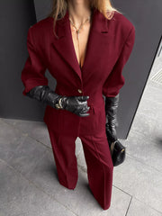 Single-breasted Blazer And Wide-leg Pants Set in Black, side view