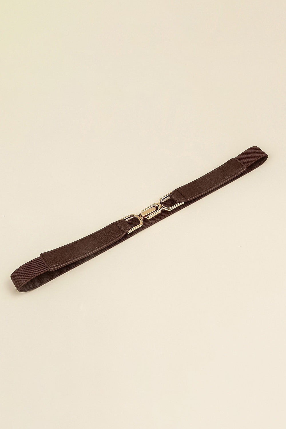 Elasticated hook-clasp waist belt in mocha with gold-tone hardware.