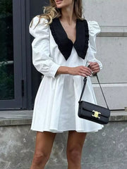 Chic Puff Sleeve Dress With Ruffled Collar