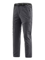 Men's grey quick-dry sweatpants with zip pockets and a belt.