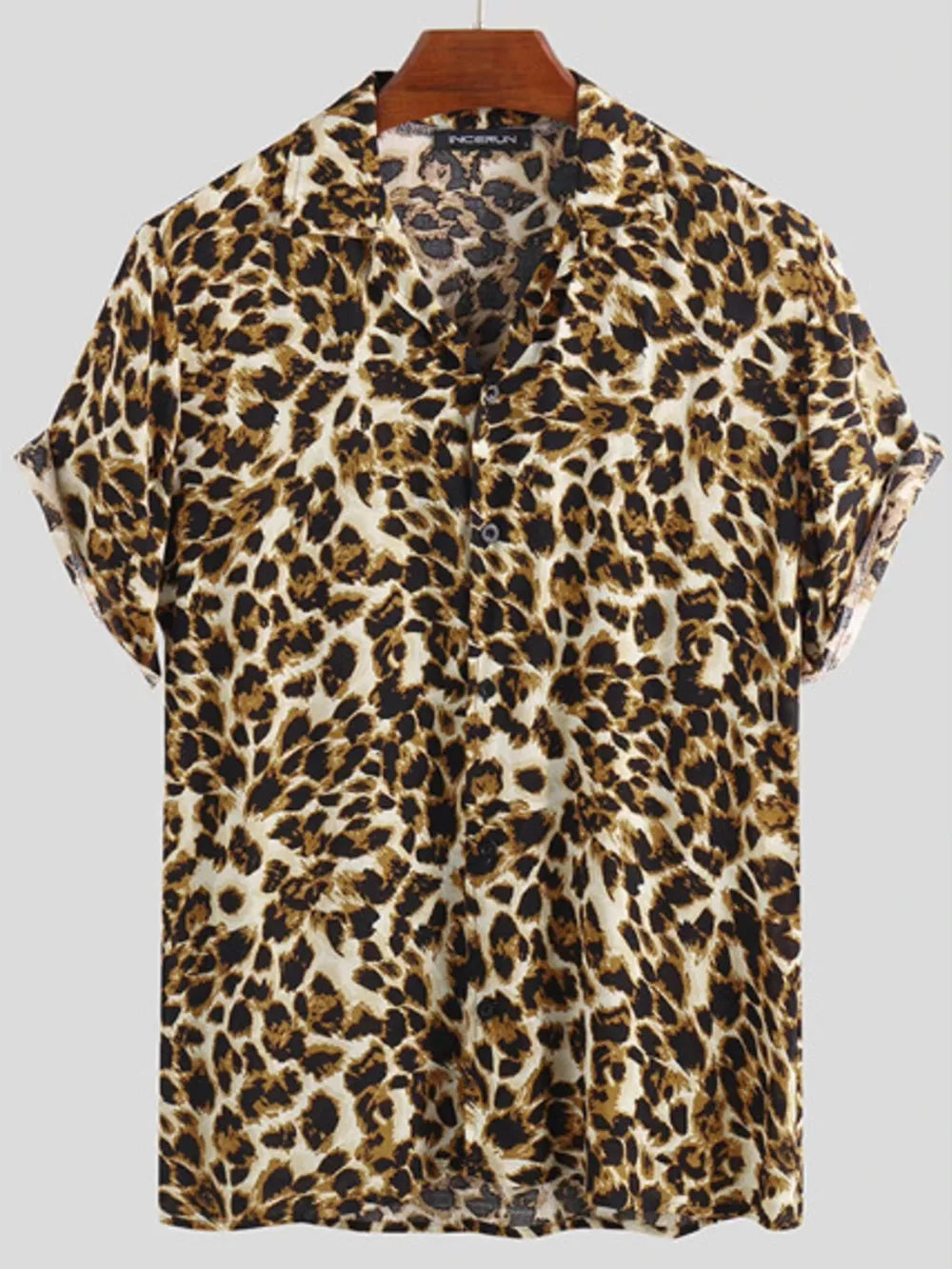 Men's Full Size Leopard Print Short Sleeve Shirt in Leopard, side view