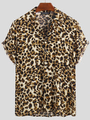 Men's Full Size Leopard Print Short Sleeve Shirt in Leopard, side view
