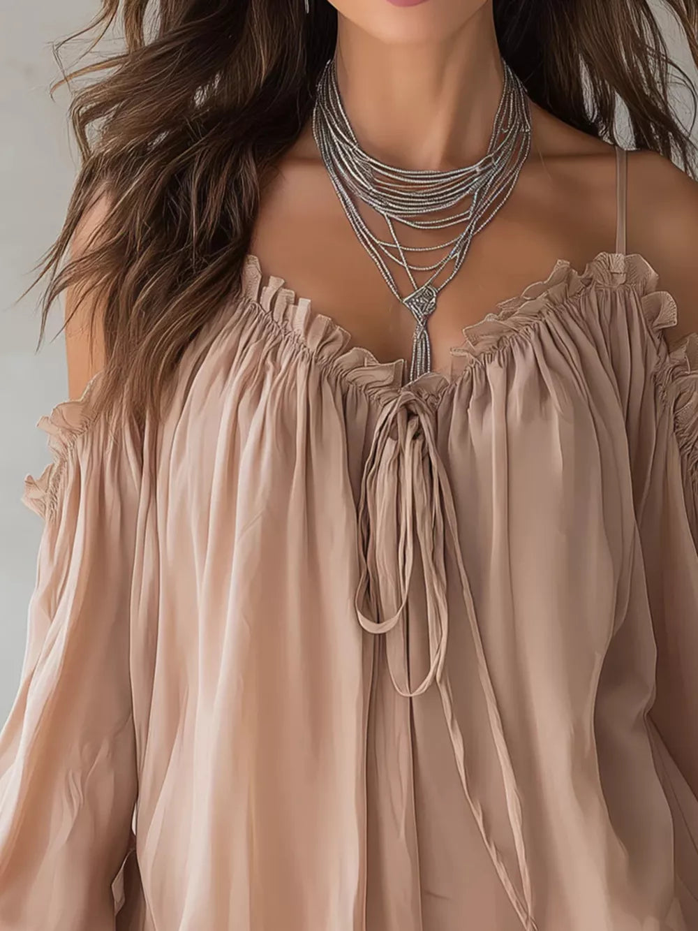 Frill Spaghetti Strap Tie Front Blouse in White, side view