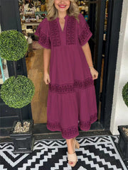 Full Size Geometric Print Midi Dress Plus Size in Wine Red, alternate angle