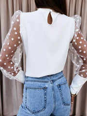 Sheer Polka Dot Sleeve Top in Black, model styling view