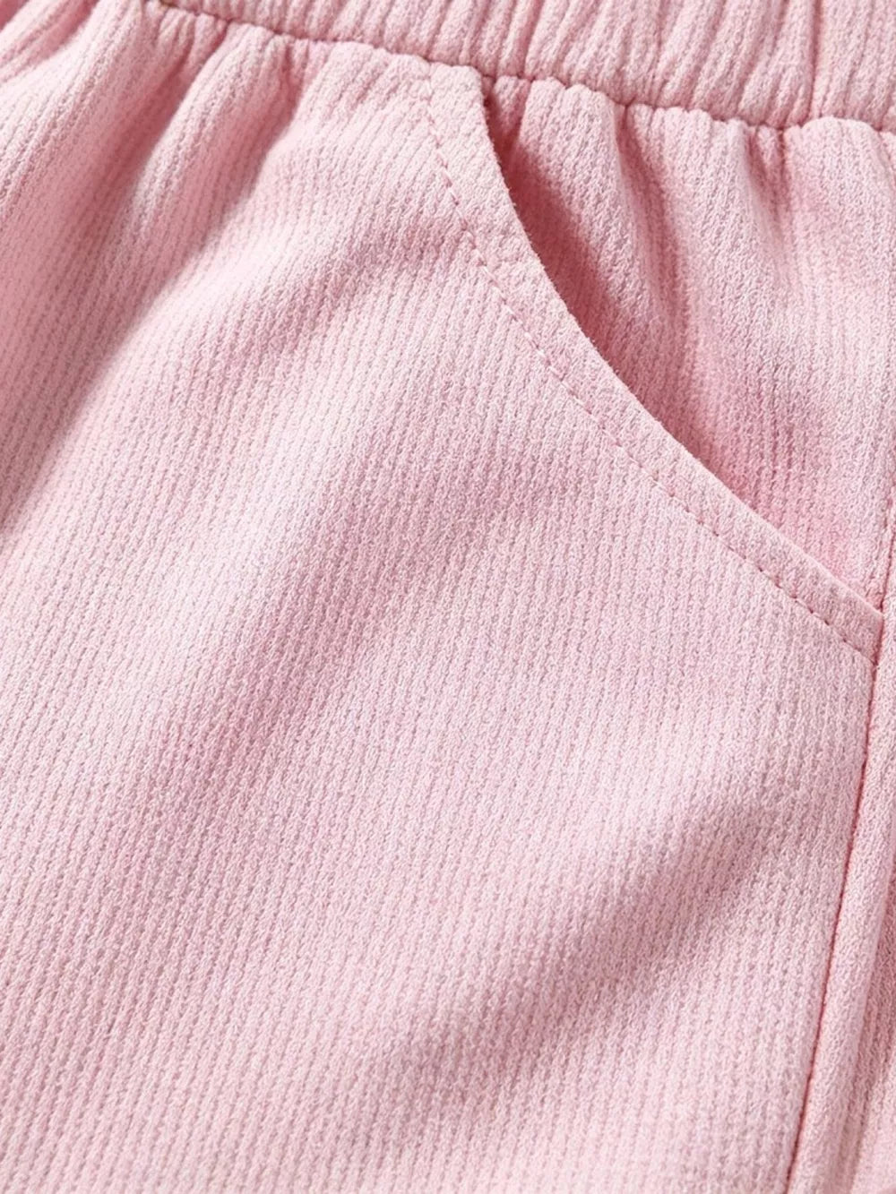 Children's Graphic Round Neck Tee And Shorts Set in Pink, model styling view