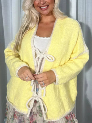 Tie Front Drop Shoulder Cardigan in White, view 14