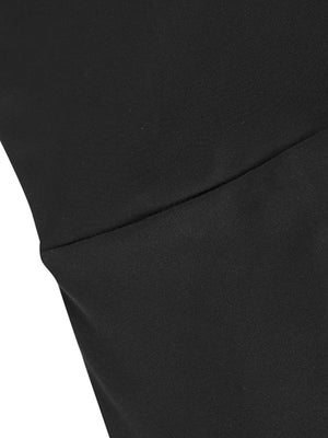Black short-sleeve romper with a subtle cutout detail on the back.