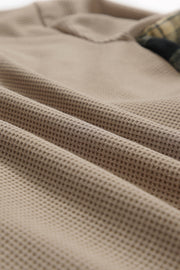 Waffle knit overshirt in Sand with plaid trim detail