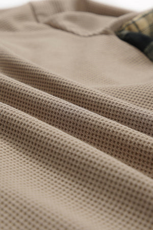 Waffle knit overshirt in Sand with plaid trim detail