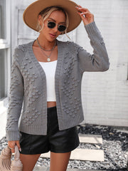 Dark Gray acrylic knit cardigan with textured diamond pattern and open front.