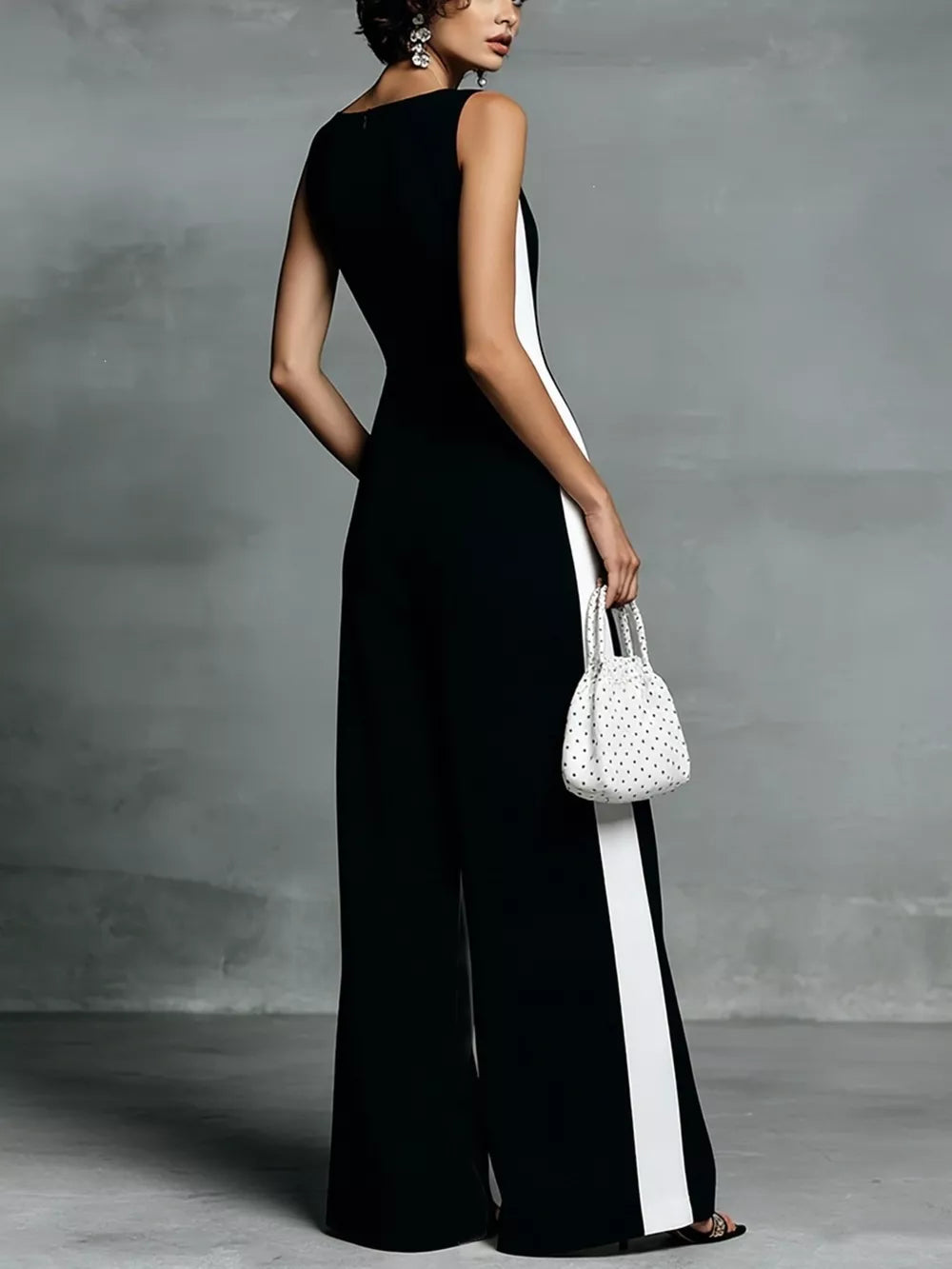 Deep V-neck Wide-leg Jumpsuit, back view