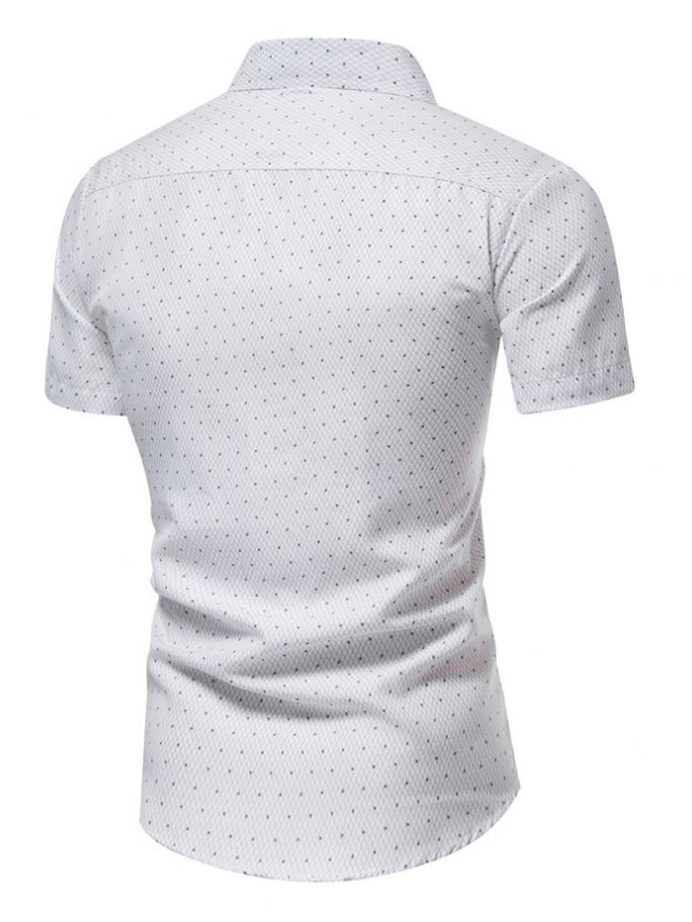 Men's white slim fit short sleeve shirt with a subtle dotted pattern.