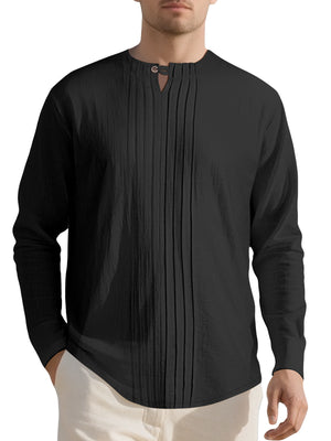 Men's Casual Pleated Long Sleeve Shirt Plus Size, fabric detail