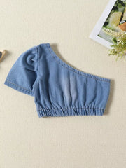 Children's One Shoulder Top And Distressed Jeans Set, side view