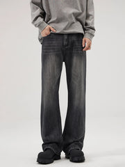 Men's black wide-leg vintage wash denim jeans with a comfortable fit.