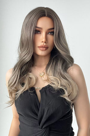 Ombre Wave Synthetic Wig in Ash Brown/Blonde with loose waves and a center part.