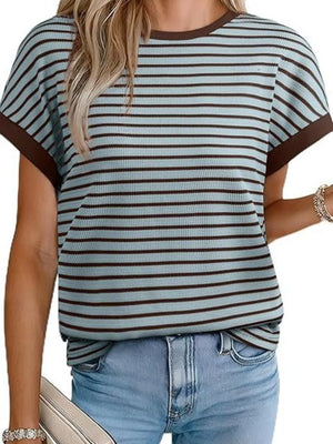 Classic Striped Crew Neck T-shirt in Dark Gray, view 14