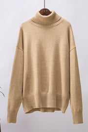 Relaxed roll-neck sweater in Khaki with ribbed cuffs and hem.