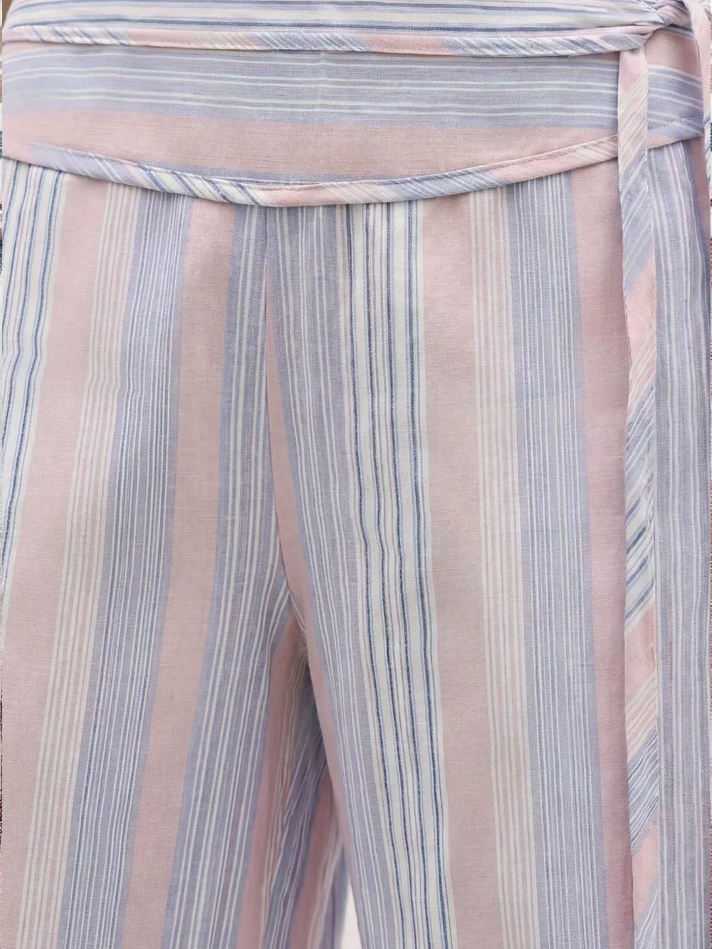 Striped Wide-leg Pants With Tie Waist in Blue, view 15