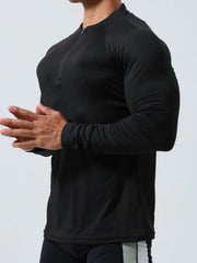 Black performance raglan zip-neck long sleeve active top