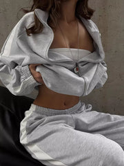 Zip Up Long Sleeve Outerwear And Pants Set in Brown, side view