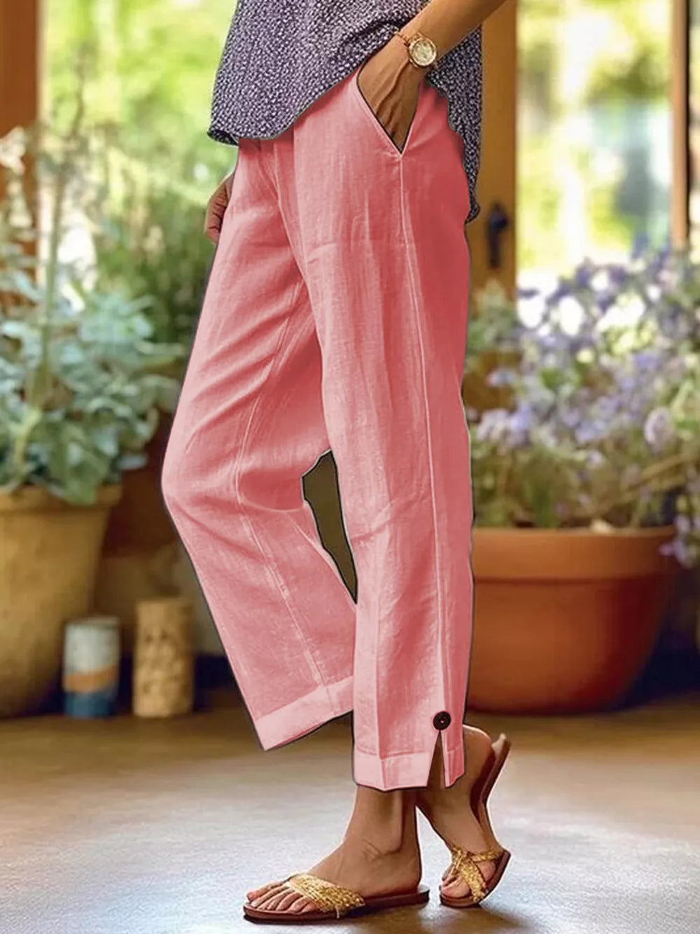 Full Size Casual Wide-leg Pants Plus Size, close-up detail