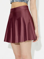 Crimson A-line mini skirt with a flared hem and high waist.